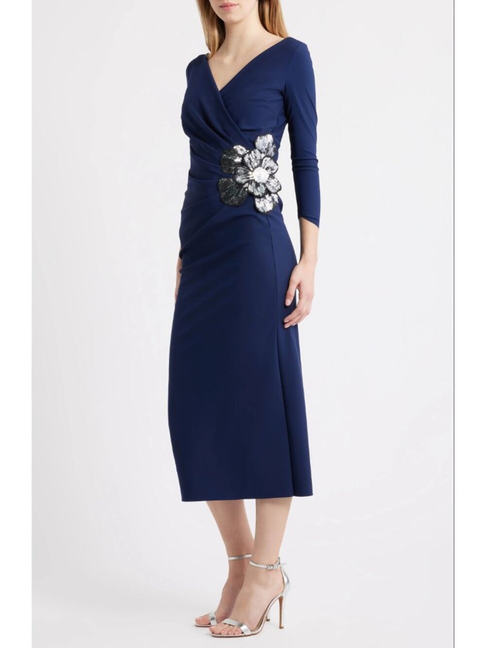 🆕CHIARA BONI Onori Sequin Applique Midi Dress 6 Navy Blue - Picture 4 of 13